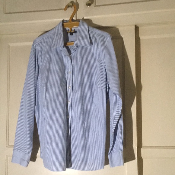 Lands' End Tops - Baby Blue Striped Oxford Blouse